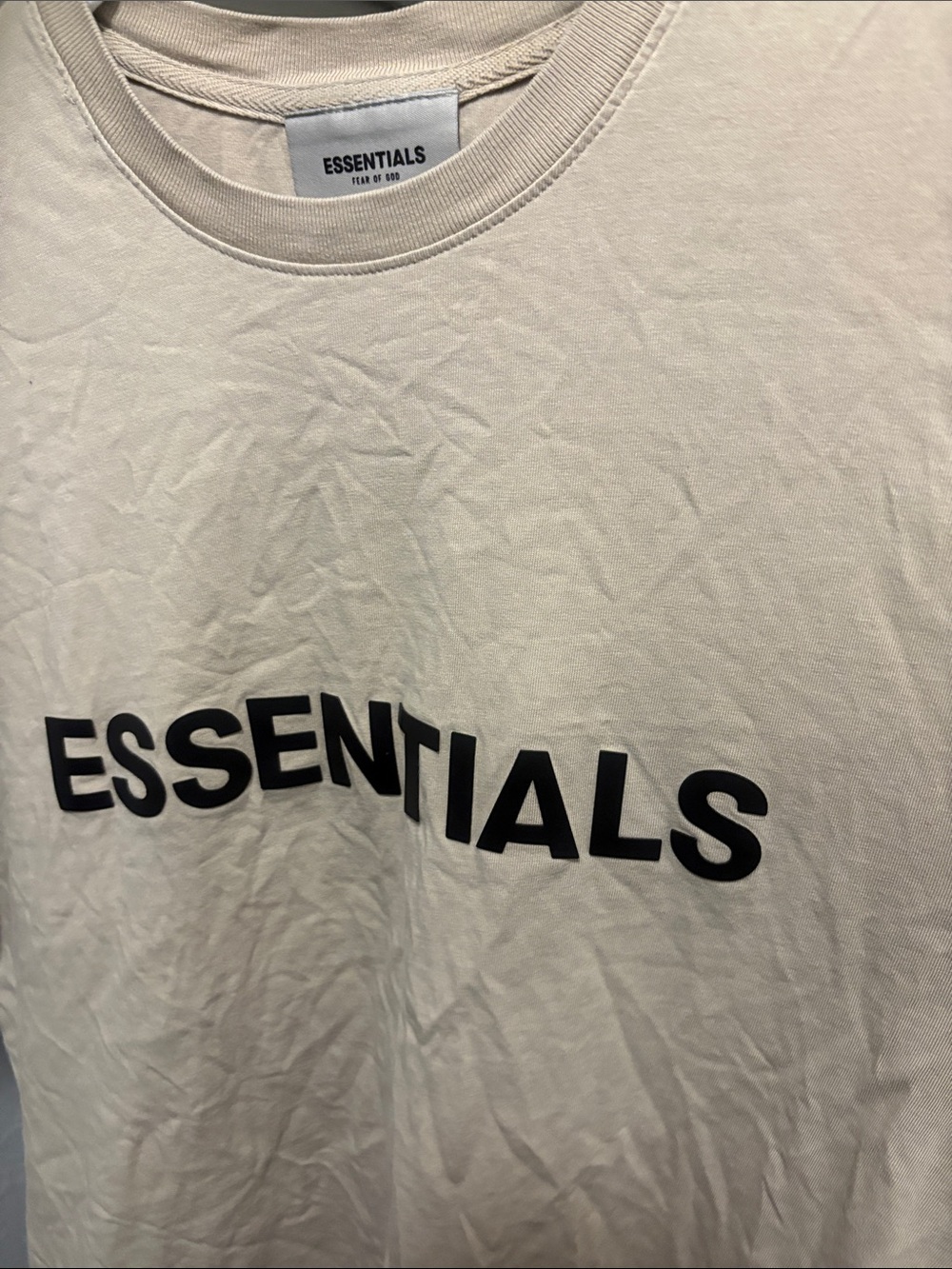 Essentials Cream T-Shirt with Black ESSENTIALS Logo